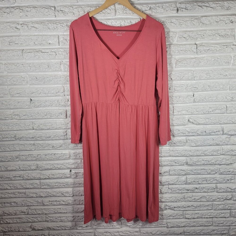 Ava & Viv Womens XL Pink Knit Shirt Dress Long Sleeve V-Neck Stretchy PIN65E